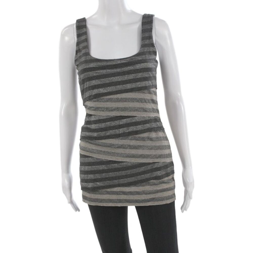 Bailey 44 Womens Gray Striped Scoop Neck Sleeveless Tunic Rayon Blend Size M